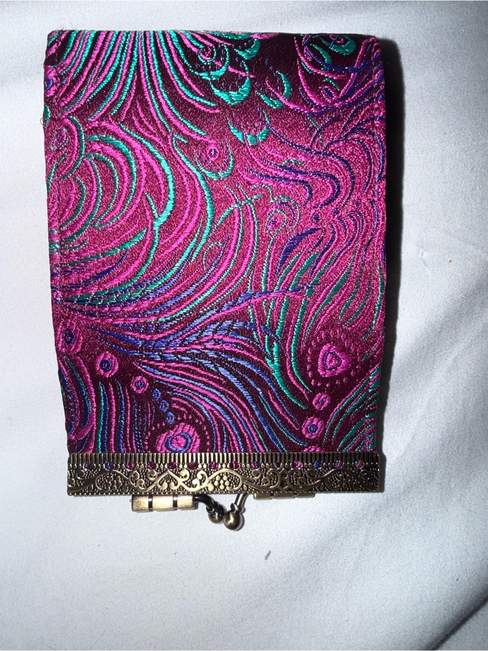 Embroidered Paisley Satin Clasp Wallet - Magenta & Teal